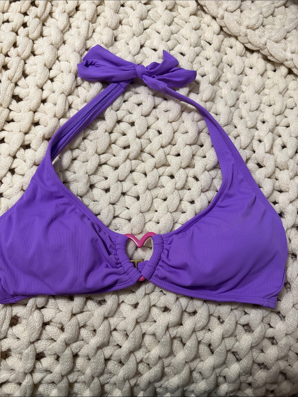 Purple Halter Bikini Top with Heart Accent